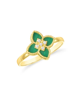 Green Flower zlatni prsten s malahitom