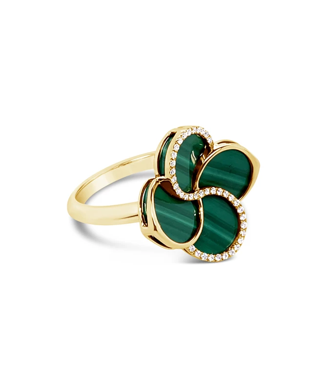 Green Clover zlatni prsten s dijamantima i malahitom