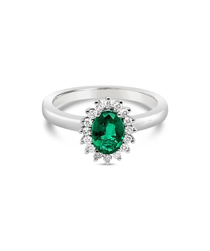 Pine zlatni prsten s dijamantima i smaragdom